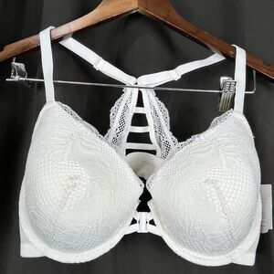 Auden Lace Racerback Bra 38D White Front Closure Lightly Lined